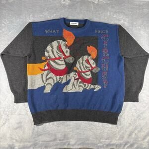 Vintage Iceberg Made in Italy‎ Zebras What Price Circus Pullover Sweater Sz 2XL